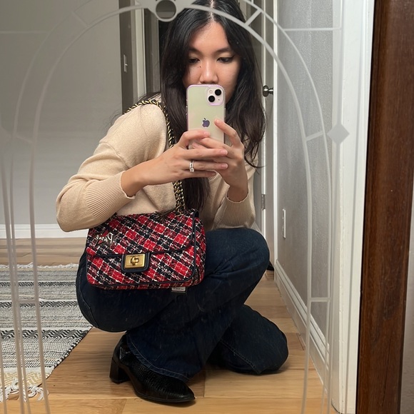 Karl Lagerfeld Paris Red/Navy Tweed Handbag - Picture 4 of 5